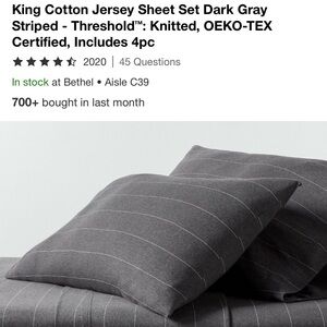 Threshold king jersey Gray Striped sheet Set